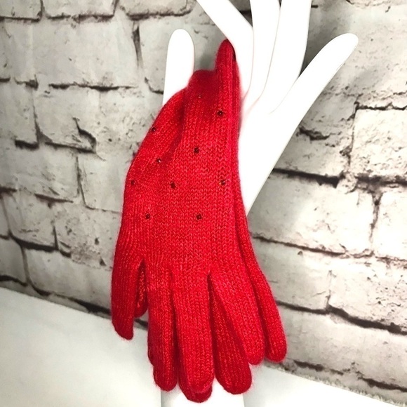 NWT Embellished RED Knit Gloves One size 1 Pair NEW WITH TAGS - Picture 6 of 15